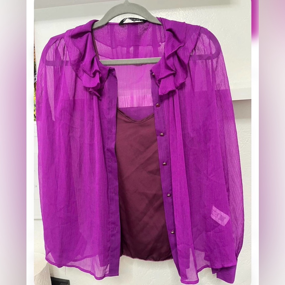 Zara Vibrant Fuchsia Sheer Blouse